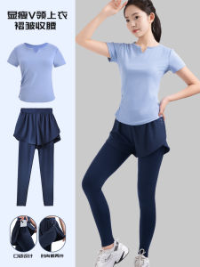 ชุดโยคะสำหรับผู้หญิง ชุดว่ายน้ำ ชุดออกกำลังกาย แห้งเร็ว แฟชั่นฤดูใบไม้ผลิและฤดูร้อน กระโปรงสั้นสองชิ้น ขาสั้น ทรงเอ