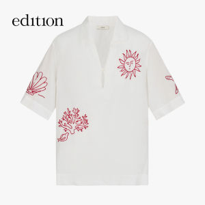 edition | Embroidered Linen Short Sleeve Shirt for Women