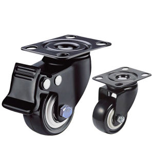 LIKHA 1.5 Inch/2 Inch Heavy Duty Flat Bottom Brake Wheel Silent Soft Rubber Swivel Caster with Brake Swivel Wheel Trolley Furniture Replacement Caster