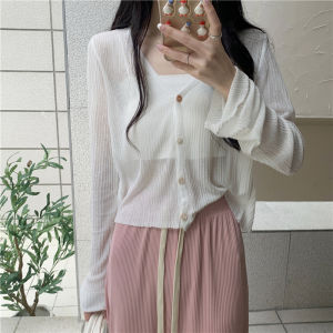 chaqi | Lightweight Knitted Ice Silk Short Sleeve Cardigan Womens Summer Shoulder Wrap Outerwear Long Sleeve Cover Up Fashionable