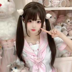 MONLEYTA | Womens Long Straight Hair Wig Thin Summer Style Airy Bangs Lolita Round Face Sweet Natural Full Head Popular JK