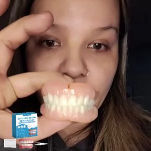 Adult Natural Resin False Dentures Teeth Full Cover Improve Miss Broken Tooth Soft Upper and Lower Set Teeth Denture Reliner Kit
