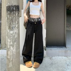 Quần Jeans Denim Ống Thẳng Dập Nếp Dập Dáng Rộng Mùa Hè Mới Cho Nữ Quần Dài Có Thiết Kế Hai Mảnh Phong Cách Retro Quần Dài