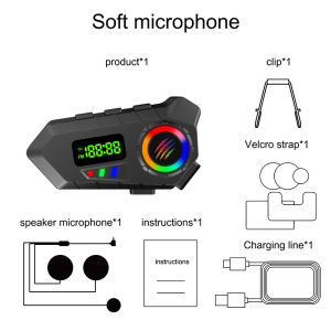 Motorcycle Helmet Headset Bluetooth 6.0 FM Radio Waterproof LCD Display Communication System for Motorbike Riders
