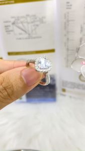 Nhẫn Moissanite Mỹ kiểm định GRA trái tim màu trắng Nhẫn bạc xi bạch kim đá CZ tim 7x7mm Nhẫn kim cương nhân tạo moissanite đẹp - KIM LỘC PHÁT