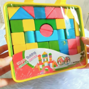 38pcs Wooden Blocks for Kids Educational Toy Shape Color Learning Puzzle Building Set With Carry Bag