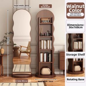Rotating Full Length Dressing Mirror With Storage and Magazine Rack