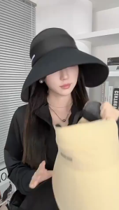 MLADEN Women Anti-UV Sun Hat Enlarged Brim Breathable Top Bucket Hat Foldable Beach Hat Summer Topi Pantai