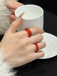 Red New Year Agate Ring Simple Elegance Chinese Style Retro Wide Ring Womens Fashion Jewelry Imitation Jade Ring Fresh out