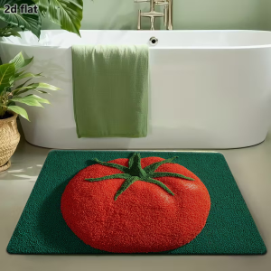 VIKAMA 3D Tomato Print Bathroom Mat Non‑Slip Absorbent Floor Mat Cute Fruit Rug for Shower Room Bath Entrance Home Decor