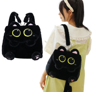 other | Black Cat Plush Backpack for Girls Cute Kitten Design Large Capacity Lightweight School Bag for Students Travel Daily Use