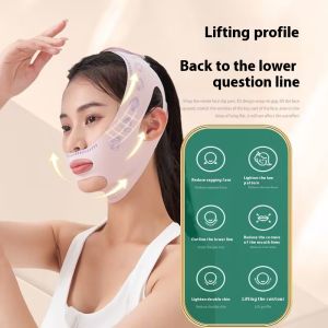 GUERBEIS ผ้าพันหน้าแบบเข้ารูป V กระชับใบหน้ายกกระชับใบหน้าริ้วรอยบริเวณจมูกและปากคางสองชั้นปรับปรุงการนอนหลับหน้ากากแกะสลักใบหน้าสิ่งประดิษฐ์