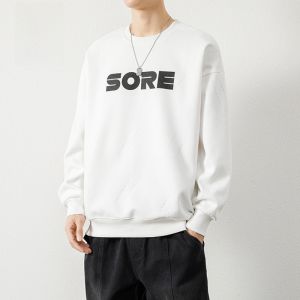 ROMON | Loose Fit Mens Hoodie Long Sleeve Round Neck Sweatshirt Casual Fashion Urban Style Print T-Shirt Base Layer Shirt For Autumn