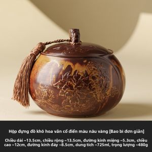 JISU | Hộp Đựng Trà Sứ Cổ Điển Màu Nâu và Vàng Lớn