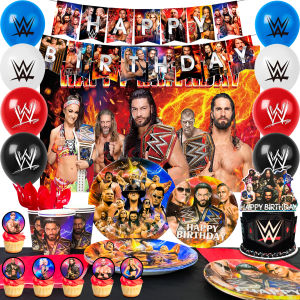 112pcs Wrestling Birthday Party SuppliesWrestling Boxirng Match Party Decorations-Wrestling Party Plates Cake Toppers Banner