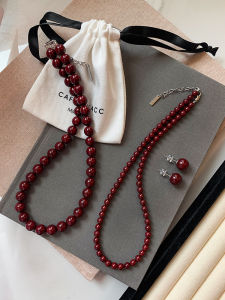 CAFFTI | Vintage Anker Red Enamel Beads Necklace Accessories for Spring Summer