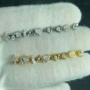1PC G23 Titanium Moon CZ Internal Thread Labret Piercing Tragus Cartilage Helix Daith Stud Heart Design Earring Body Jewelry