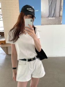 Halo Luu Womens Loose Straight Leg Jeans Shorts High Waist Casual Summer New Style White Denim Wide Leg Pants