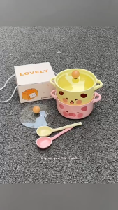 SWL Japanese Style Ceramic Instant Noodle Bowl with Lid Heat Resistant Large Capacity Two Handled Design Ideal for Dorm Students Personal Meal Soup Bowl