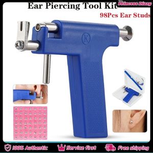 Earring Piercings Gun Tools Set With 98Pcs Studs Painless Pro Ear Body Nose Navel Lips Tongue Piercing Gun Machine Supply Tool Kit