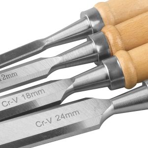 Bộ Đục Gỗ 4 Món Với Lưỡi Thép CR-V Chắc Chắn Và Cán Gỗ Beech Dụng Cụ Chuyên Nghiệp Cho Thợ Mộc