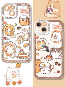 Transparent Cute Couple Cartoon Phone Case Three River Motif for  16Promax 15Series 17 Huawei Mate40 P70 Xiaomi 13 Autumn
