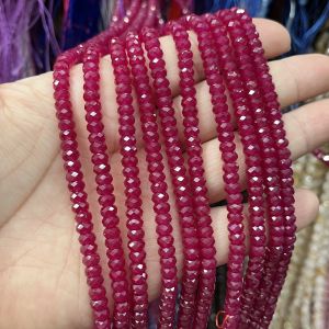 3 * 5mm Natural Red Corundum Ruby Cut Hollow Bead Scattered Beads Semi-Finished DIY Necklace Bracelet Beads Accessories Beaded