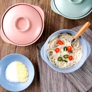 Set 2 in 1 Mangkuk Tutup Makan Bahan Serat Jerami Gandung Diameter 14cm Dengan Tutup Mangkok white Grass Bowl Wheat Straw Warna Warni Pastel Cantik