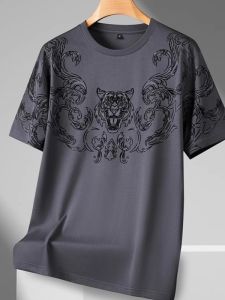 plus Size 300 Pounds Tiger Head Short Sleeve T-Shirt Mens Summer Ice Silk Loose Casual Top Fashion Urban Style Cotton Tee