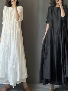 Bohemian Style Long Sleeve White Cotton Dress