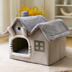 Indoor Pet Bed Warm Cat House Plush Pet House Dog Cat Kennel with Removable Cushion Suitable for Small and Medium-Sized Dogs and Cats