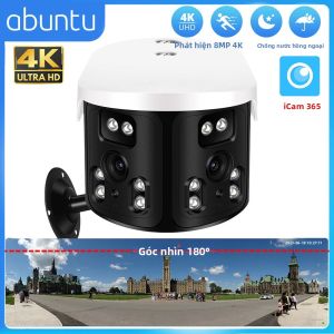 Camera Giám Sát Ngoài Trời 4K 8MP WiFi 180 Độ ° Camera An Ninh Thông Minh CCTV Hai Ống Kính Góc Rộng Tầm Nhìn Ban Đêm Màu Hồng Ngoại 4MP
