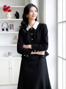 Koradior | French Style Detachable Lace Collar Faux Layered Slim Waist Dress