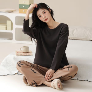 miiow | Pure Cotton Sleepwear Set For Women Crew Neck Long Sleeve Pants Casual Wearable Home Clothes 2025 New Style Breathable Comfortable