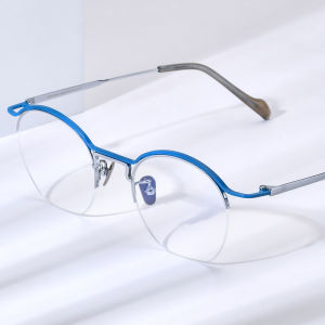 FONEX Titan nguyên chất Gọng kính người đàn ông thiết kế thương hiệu bán-không có vành tròn kiểu retro cổ điển Kính mắt phụ nữ nửa-rim Nhật Bản chất lượng cao siêu nhẹ tùy chỉnh kính mắt cho mắt 90035