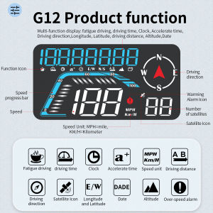 RYSJM | G12 Universal Car GPS Speedometer HUD KMH /MPH Head Up Display Big Font Warning Device for All Car Plug&Play Electronic Safety