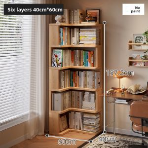Simple Corner L-Shaped Solid Wood Storage Rack Childrens Picture Book Display Cabinet Floor Standing Shelf No Assembly Required