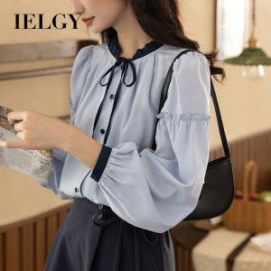 IELGY Long Sleeve Shirt Womens Loose Autumn New Fashion French Retro Fairy Style Shirt Elegant Chic Top