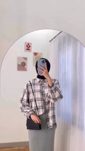 Kemeja Flanel Wanita Bestseller Flannel Wanita Lengan Panjang Kemeja Kotak Kotak Cewek
