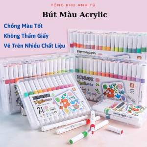 Hộp 24 Bút Màu Acrylic Marker Vẽ Trên Mọi Chất Liệu Có Thể Vẽ Chồng Màu - Màu Sắc Tươi Sáng Cao Cấp