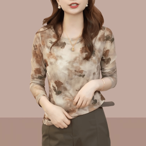 เสื้อยืดแขนยาวสไตล์วินเทจแม่ที่ไม่ซ้ําใคร ผู้หญิง ทันสมัย ฤดูใบไม้ร่วง เสื้อท่อนบน โพลีเอสเตอร์ ผ้าคอกลมพิมพ์ลายเชียร์ปกขึ้น