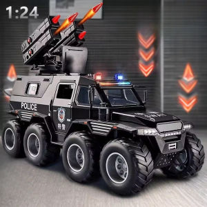 1:24 Shaman Armored Police Car Alloy Diecast Model Toy Car Doors Opened Sound Light Pull Back Miniature Vehice Boy Birthday Gift