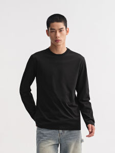 CHINISM | Mens Long Sleeve Base T-Shirt for Spring and Autumn Soft & Smooth White