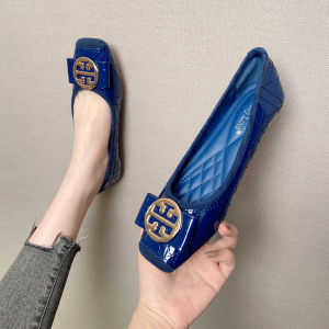 Flat Bottom Leather Surface Egg Roll Single Shoes Womens Work Shoes Black for Office Diamond Decorated Professional Hotel Staff Shoes