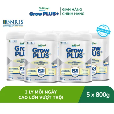 Combo 5 Sản phẩm Dinh Dưỡng Dạng Bột Nutifood Sweden GrowPLUS+ Cao lớn vượt trội - Hỗ trợ phát triển chiều cao (Bạc) 800g
