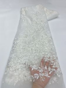 Teal French Mesh Lace 2026 Fabrics Embroidery Sequins Tulle Beaded African Fabric for Women Party Dresses 5Yards Sewing Meters