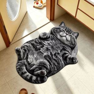 VIKAMA Tuxedo Cat Irregular Rug Black White Kitten Shaped Carpet For Bathroom Bedroom Entryway Cute Pet Lover Home Decoration