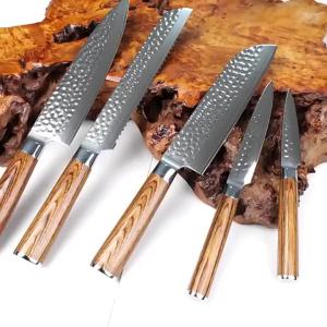 XITUO Chef Knives Set 1-4PCS Damascus Steel Sharp Hammered Forged Kitchen Knives for Santoku Bread Fruit Knife Gold Wood Han