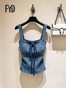 Trendy Dainty Petite Flattering Denim Strap Top for Spring