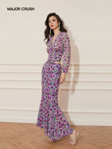 French Style Lavender Floral Print Set Dress